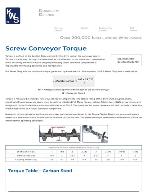 screw conveyor starting torque|screw conveyor torque rating.